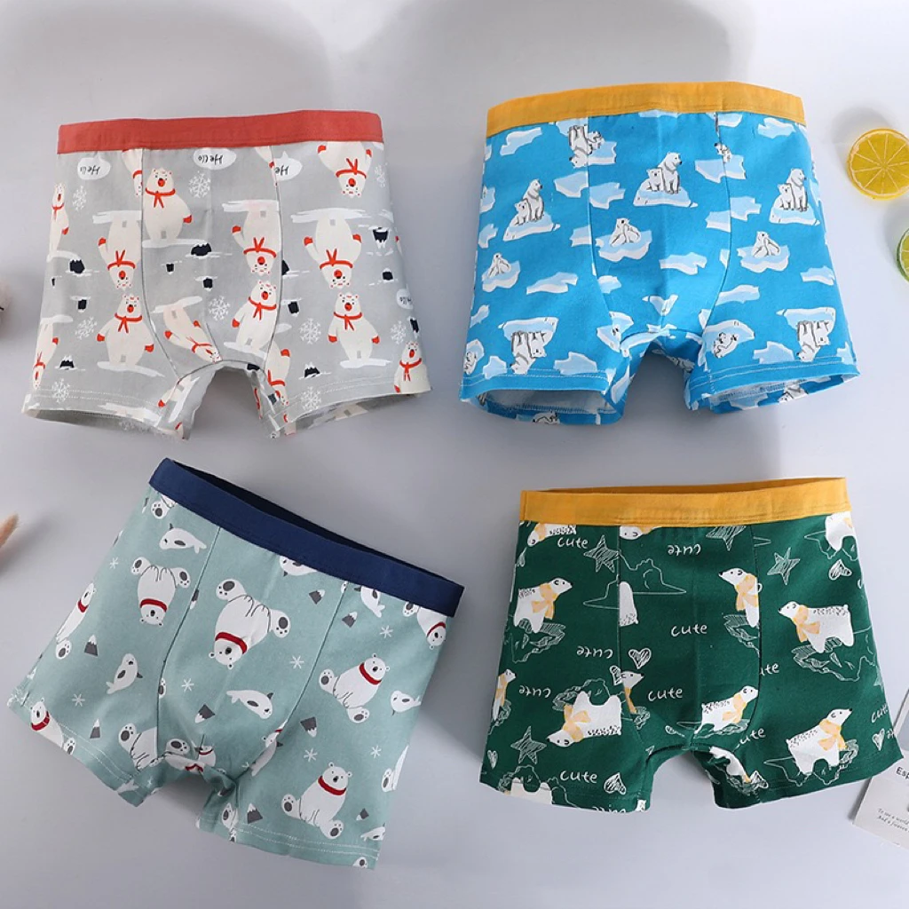 4pcs Cotton Boys Boxer Short Kids Cool Dinosaur Pattern Briefs Breathable Children Cartoon Underwear Student Soft Bottom Panties