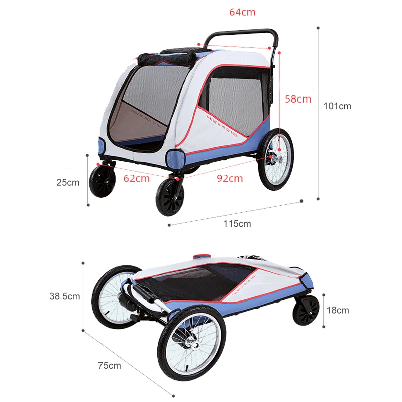 Wholesale Breathable Foldable Pet Stroller Portable Comfortable Dog Carrier Large Capacity Oxford Pet Crate with Wheels