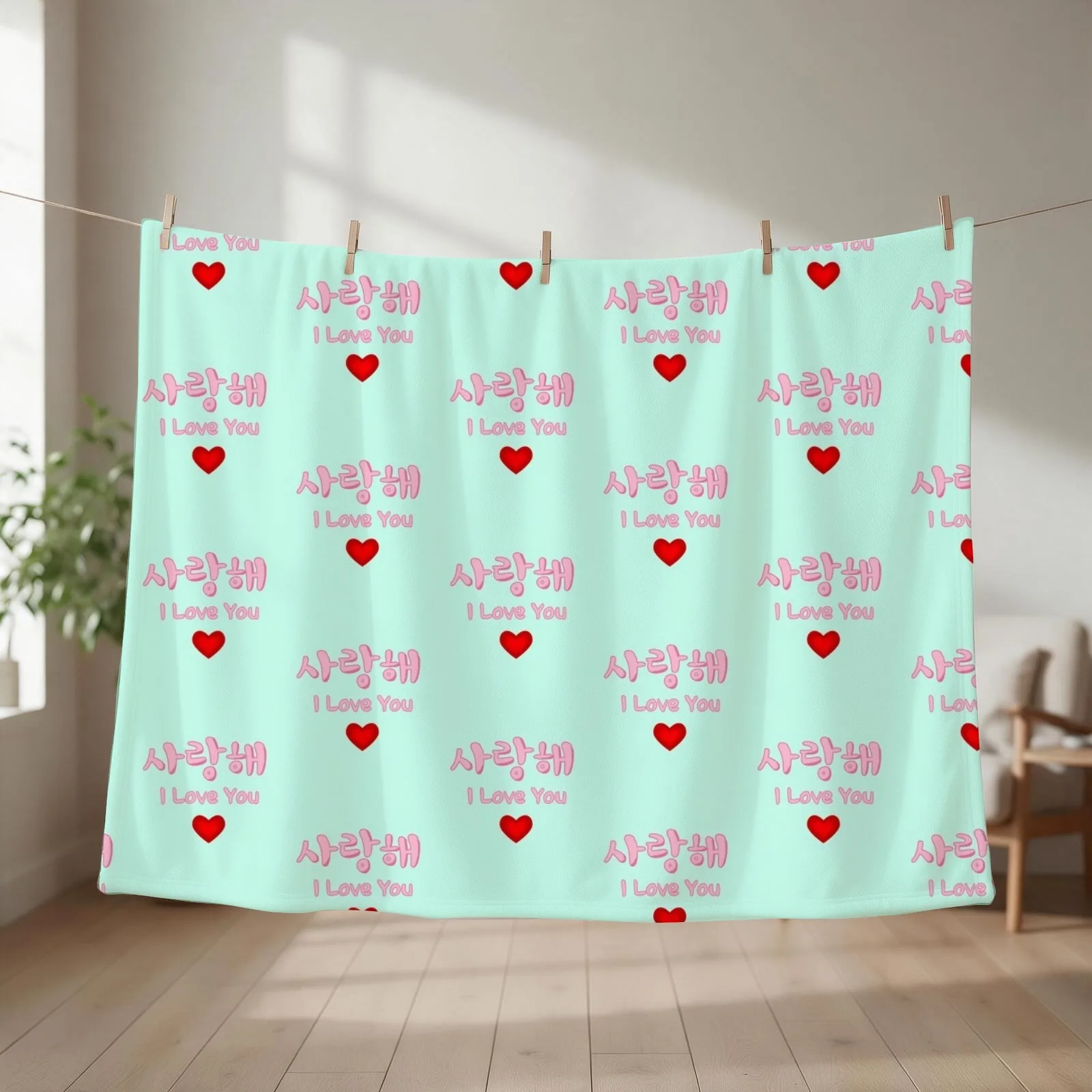 Saranghae I LOVE YOU , Saranghae in Korean(Hangul) Throw Blanket couch cozy soft plush fuzzy picnic outdoor blanket