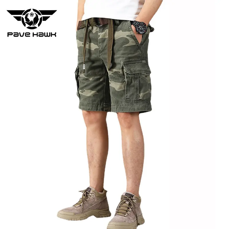 

Men Camouflage Shorts Summer Bermudas Cotton Tactic Shorts with Belt Multi-pocket Straight Trousers Climbing Camping Hunting