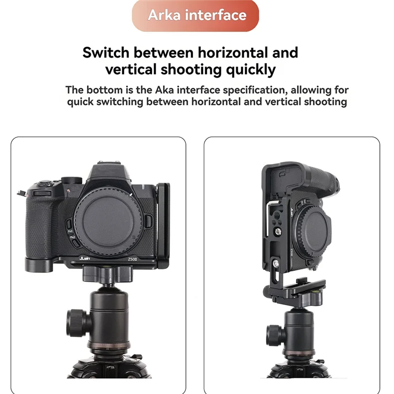ABKI-Jlwin Z50II Ergonomic Vertical Quick Release L Plate Holder For Nikon Z50 II, Camera Tripod Ready