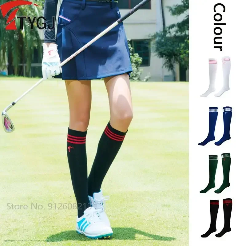 

TTYGJ Women Breathable Golf Stockings Lady Stripped Outdoor Sports Stockings Elastic Anti-sweat Long Socks Over The Knee Socks