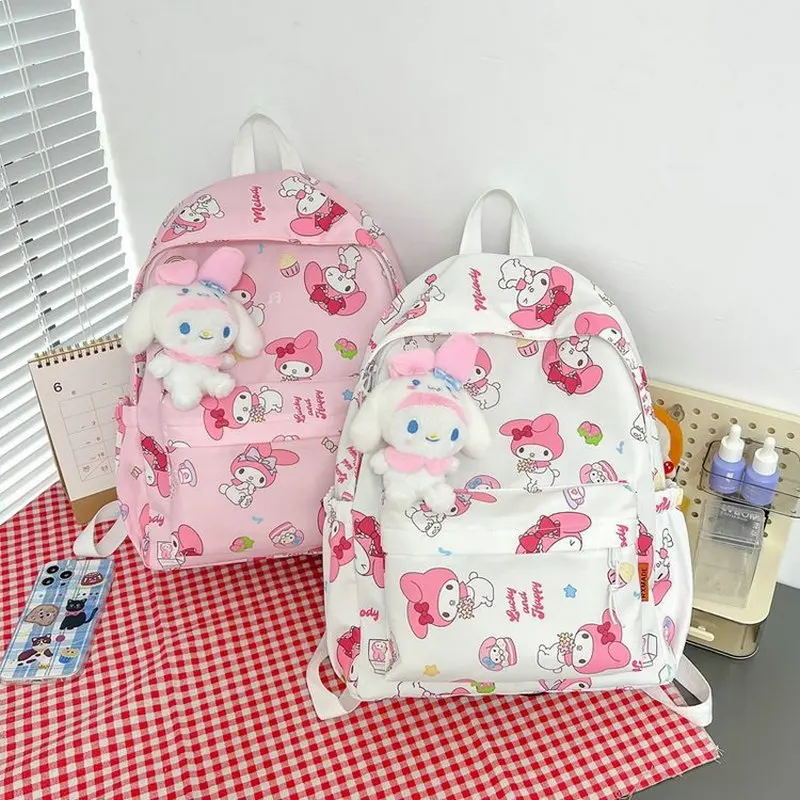 Mochila impermeable con estampado de My Melody para mujer, bolsa escolar versátil de Anime de dibujos animados, a la moda