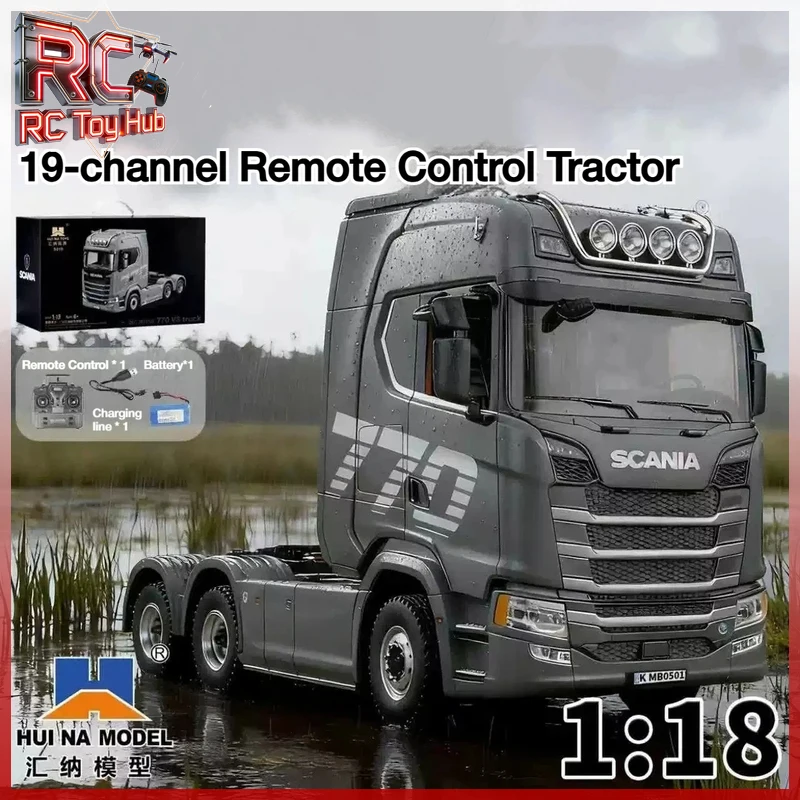 HUINA 1501‑770S 1502 1:18 2.4G 19CH RC Tractor Trailer Truck With Light & Sound Remote Control Engineering Model for Hobby