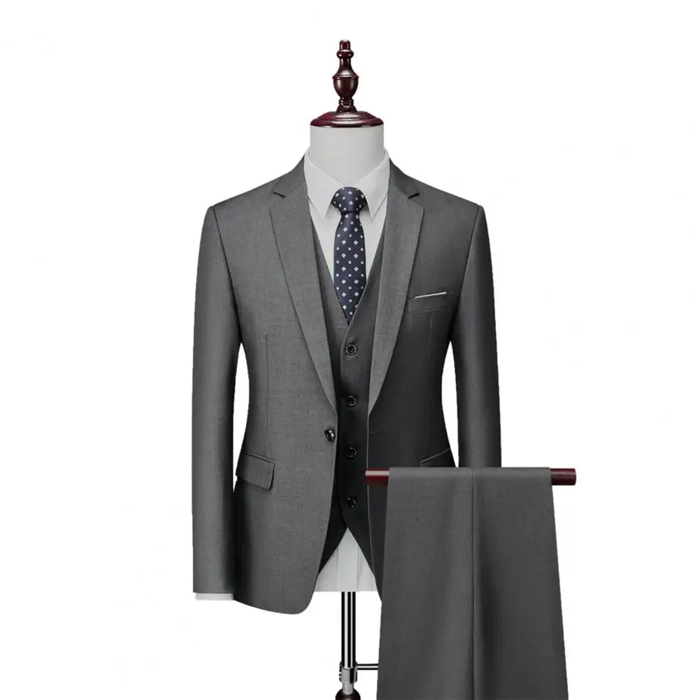 

3d Tailoring Men Suit Business Suit Elegant Men's 3-piece Suit Set with Lapel Coat Waistcoat Pants Slim Fit Solid Color Business
