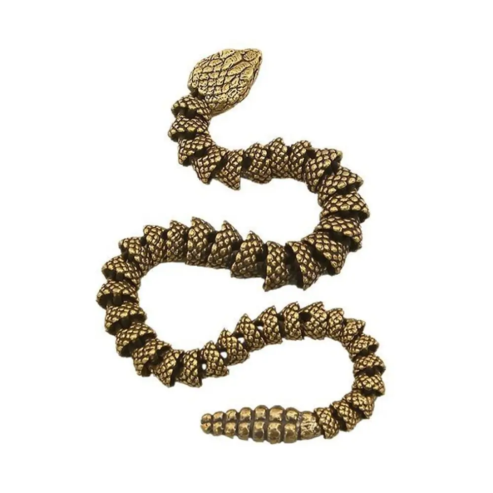 Vintage 34cm Rattlesnake Statue Brass Articulated Body Movable Snake Desktop Crafts Articulated Snake Ornament Desktop Decor