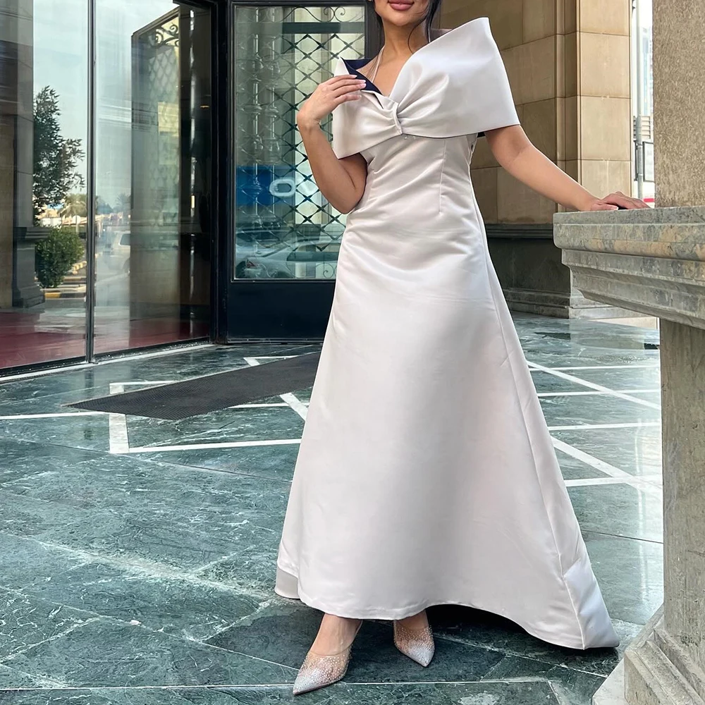 

Customized High Quality Satin A-Line Off the Shoulder Evening Dress Delicate Floor Length V-Neck платье вечернее Custom Size