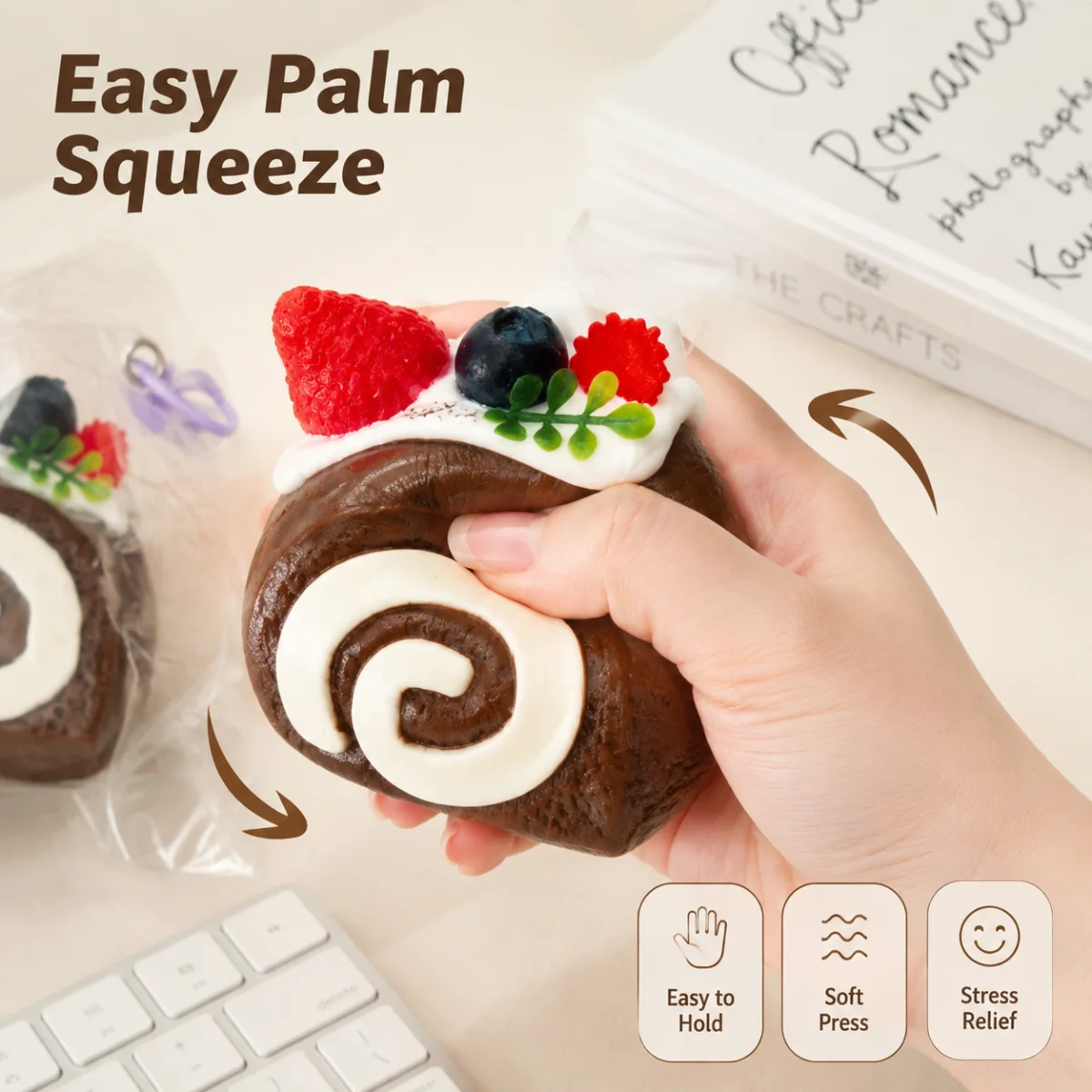 Food‑Grade Silicone Swiss Roll Cake Squishy Toy Realistic Fruit Dessert Squeeze Fidget Toy Stress Relief Sensory Decompression