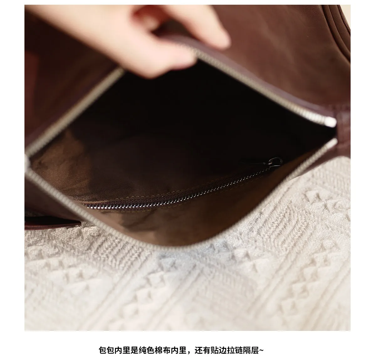 Outdoor-Tagesgepäcktasche aus Rindsleder, Damen-Umhängetasche, lässige Vintage-Designer-Handtasche aus echtem Leder, handgefertigt. – Detail 15