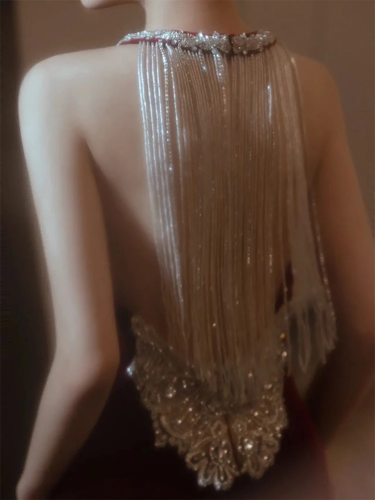 

Bal Hanging Neline Evening Dr Women's Sle New 2025 Red Fi Tail Tassel Host Wedding Reception Ceremony Dr