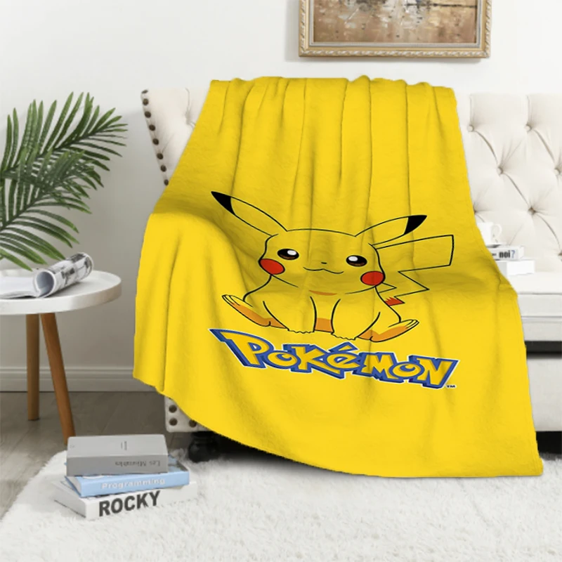 New Pokemon Cartoon Anime Flannel Blanket Pikachu Figures Home Sofa Lunch Break Blankets Children Student Kids Gift