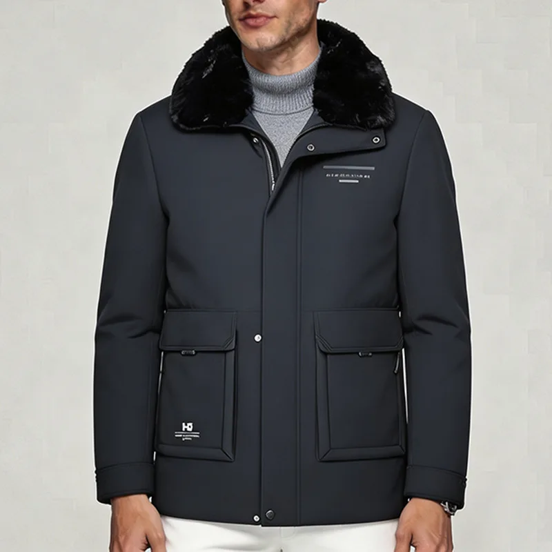 Men's Warm Cotton Jacket with Wool Collar 2026 Winter Fashionable Trendy Style for Men