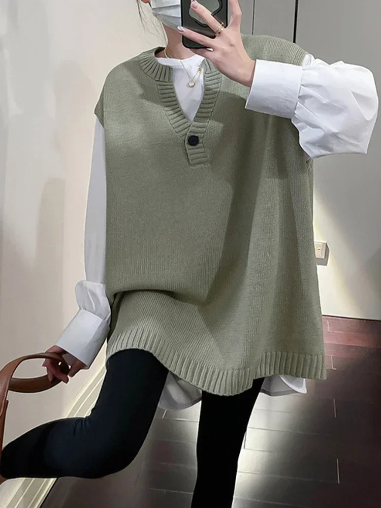 

Sweater Vest Women Autumn Winter Korean Fashion Knitted Pullover Female Vintage Casual Sleeveless Vests Loose V Neck Waistcoat