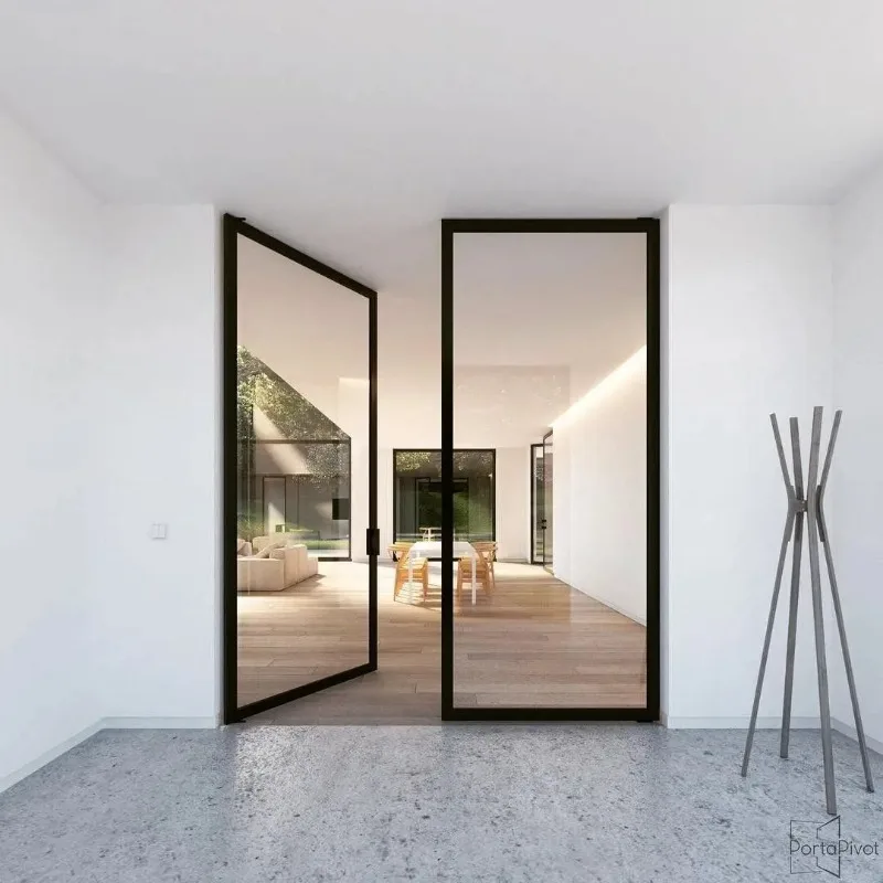 New Design Custom-made House Main Glass Entry Door Security Residence Thermal Break Aluminum Alloy Pivot Doors Factory Price