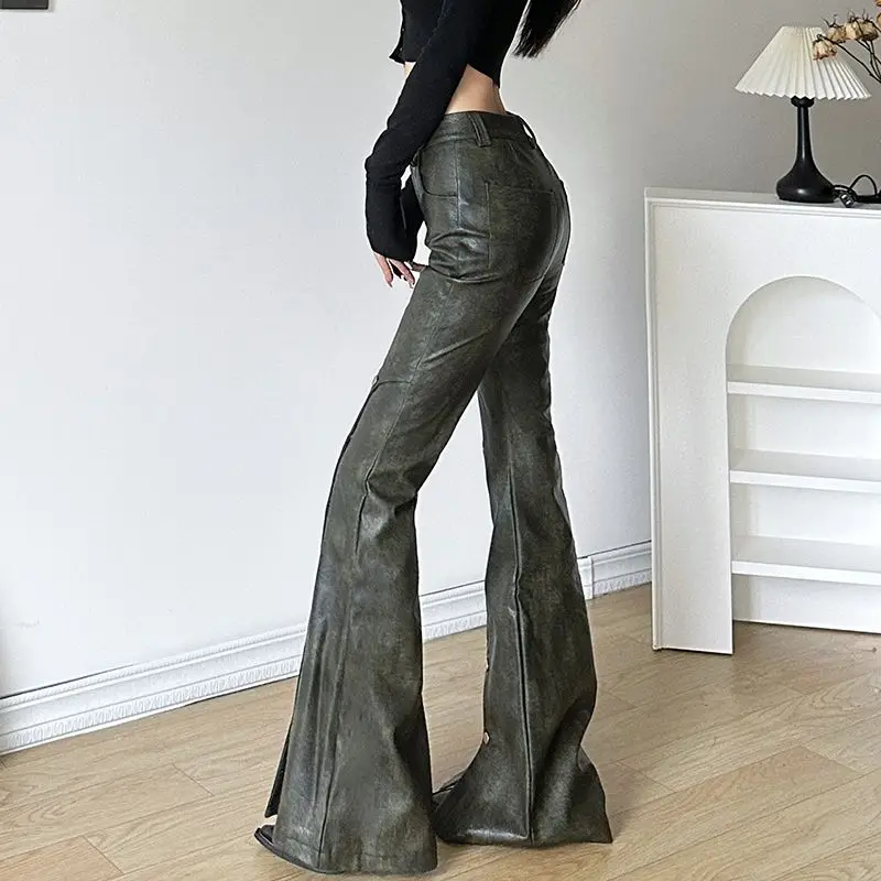 Micro-Flared Trousers With Slits And Multi-Button Design Autumn Winter New High-Waist Slimming Women'S Retro Flared Trousers