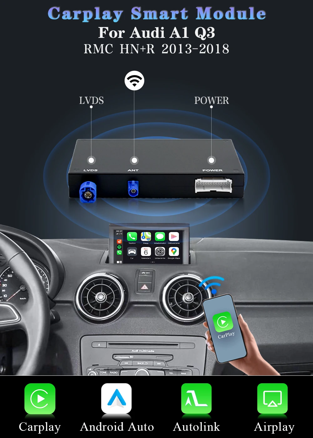 AUTOTOP Linux Wireless CarPlay Interface Box für Audi A1 Q3 2012-2018 mit Spiegel LinkaAirPlay Android Auto GPS Navigation BT – Detail 1