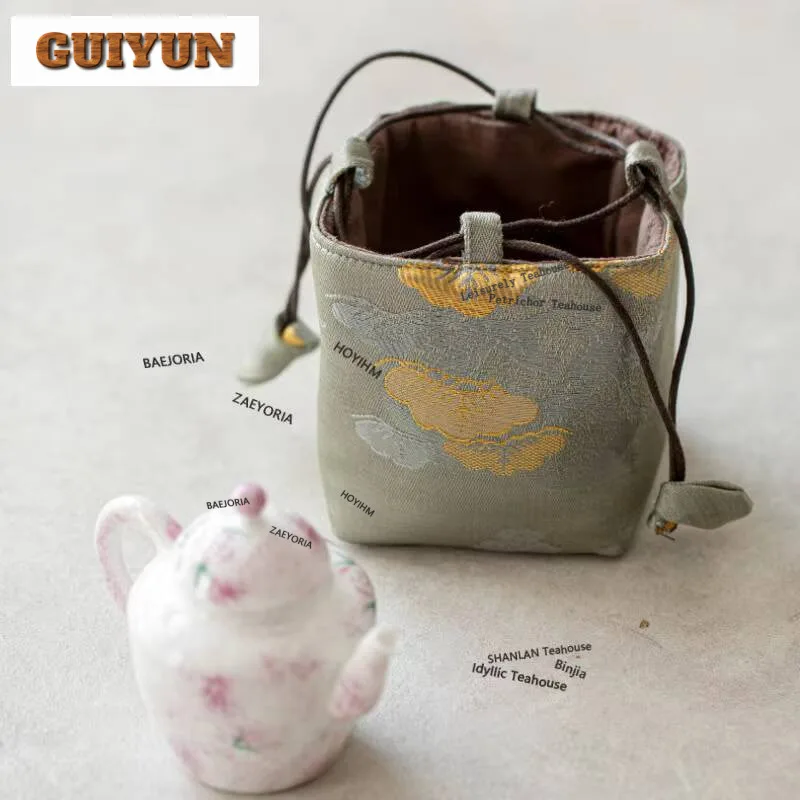 Fundas de algodón y lino brocado con cordón para teteras, hechas a mano, para teteras, bolsos de mano, bolsas para sets de té de viaje, accesorios para bebidas, regalo.