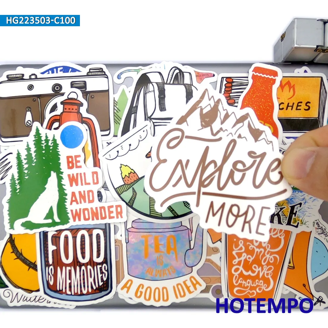 100ピース、アウトドアアドベンチャーステッカー、 ハイキング、クライミング、キャンプ、 森の旅行、 装飾用、ノートパソコン、車、電話、オートバイ、スクラップブック、荷物に適しています、 面白いステッカーパック