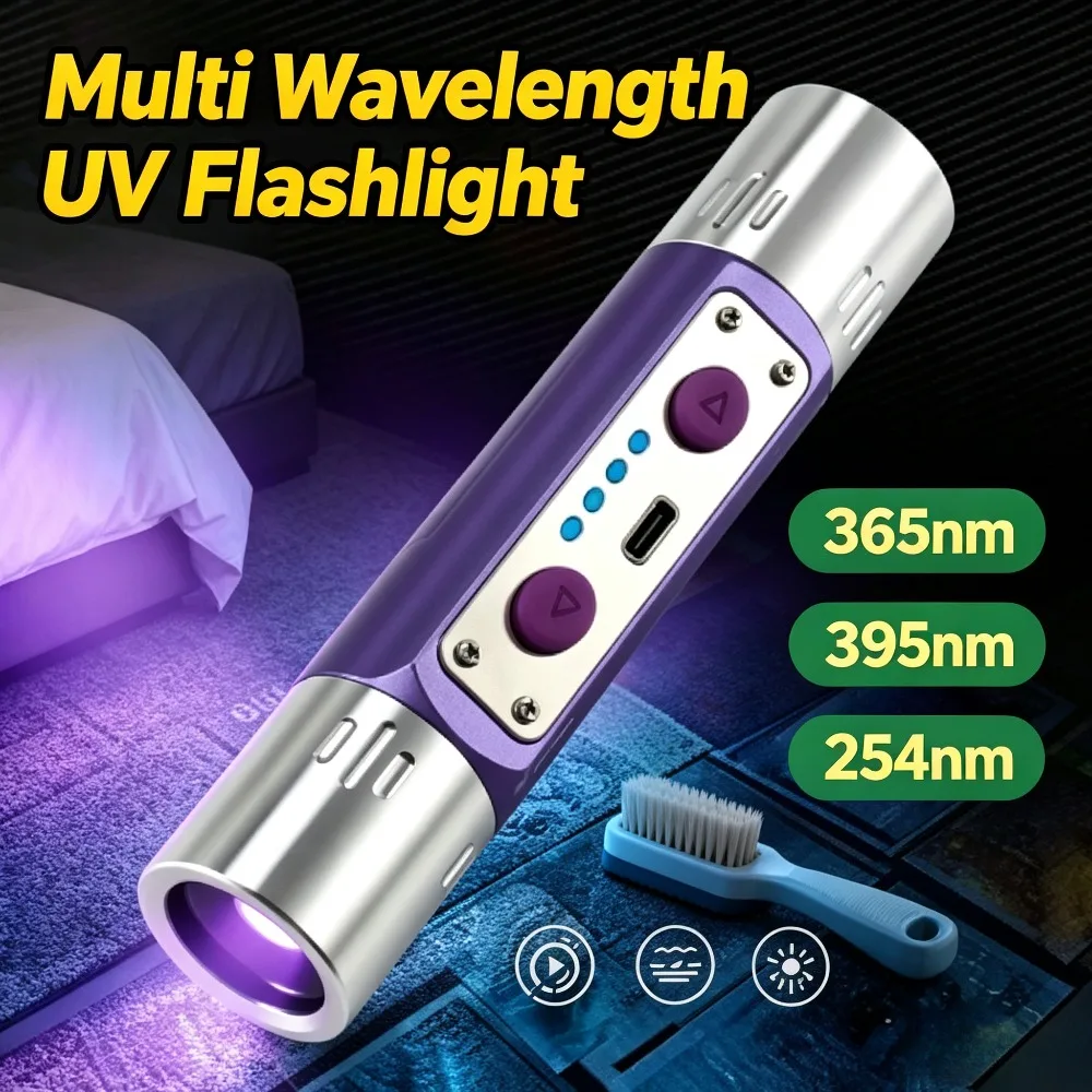 Multi Wavelength Blacklight UV Flashlight Longwave Shortwave UVA UVC LED Torch for Mineral Phosphor Identification