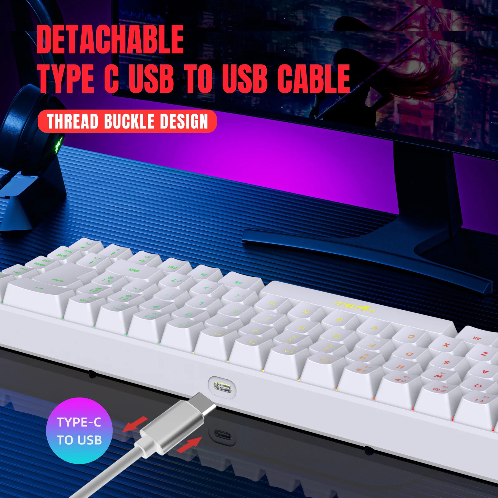 Imagem -06 - Teclado Mecânico Feel 68 Teclas Layout Iso Grande Enter Inglês Espanhol Coreano Teclado tipo c Luz Rgb com Fio V200 19 Teclas sem Conflito Design Ergonômico para Escritório de Jogos