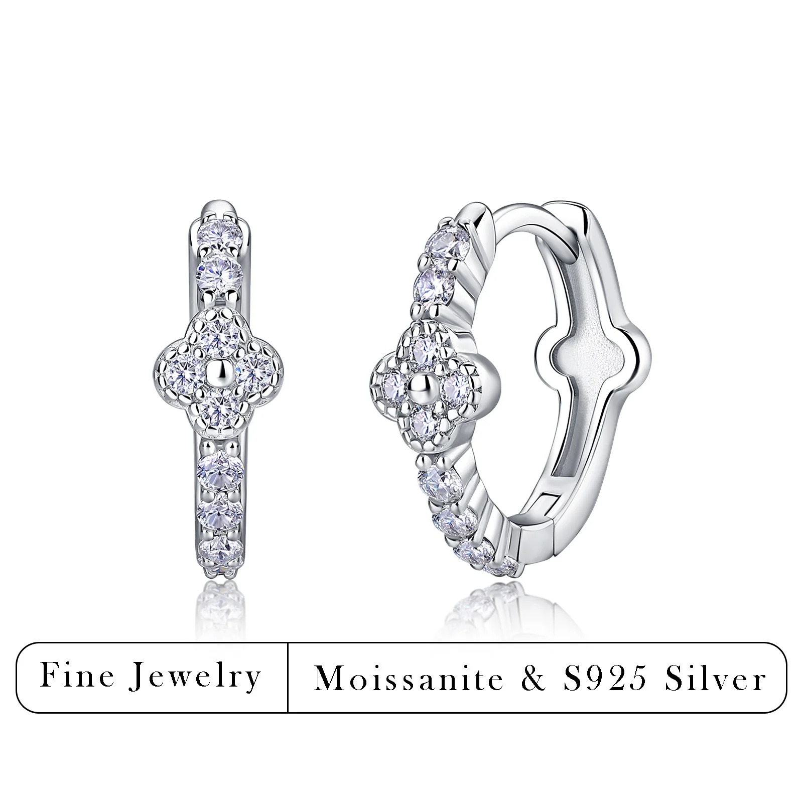 0.4CTW S925 Silver Clover Huggie Earrings Moissanite Stone Ear Buckle Women Fine Jewelry Gift