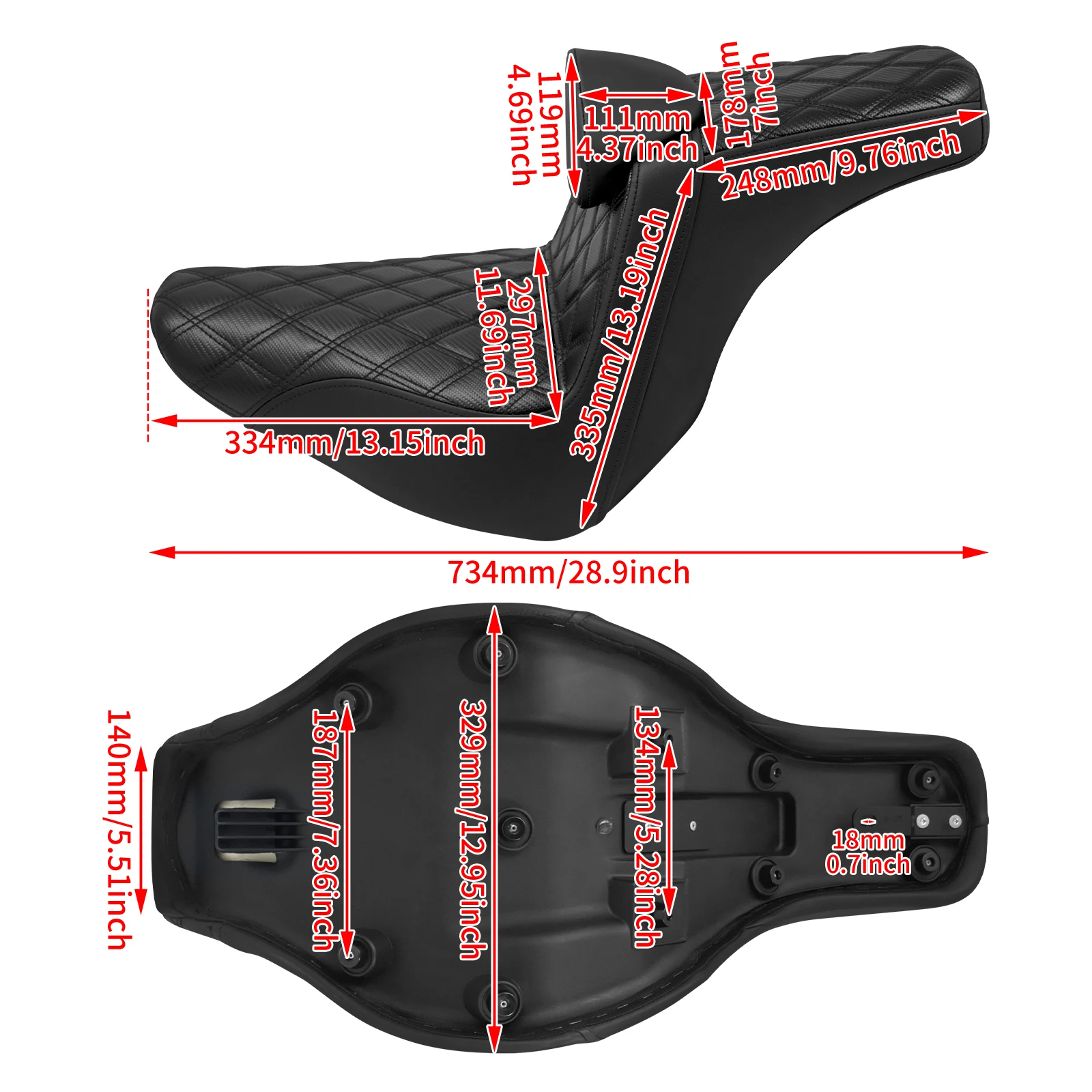 Assento de passageiro para motocicleta, dois-up, com encosto, almofada, assento dianteiro e traseiro para harley softail low rider fxlst flsb 2018-up