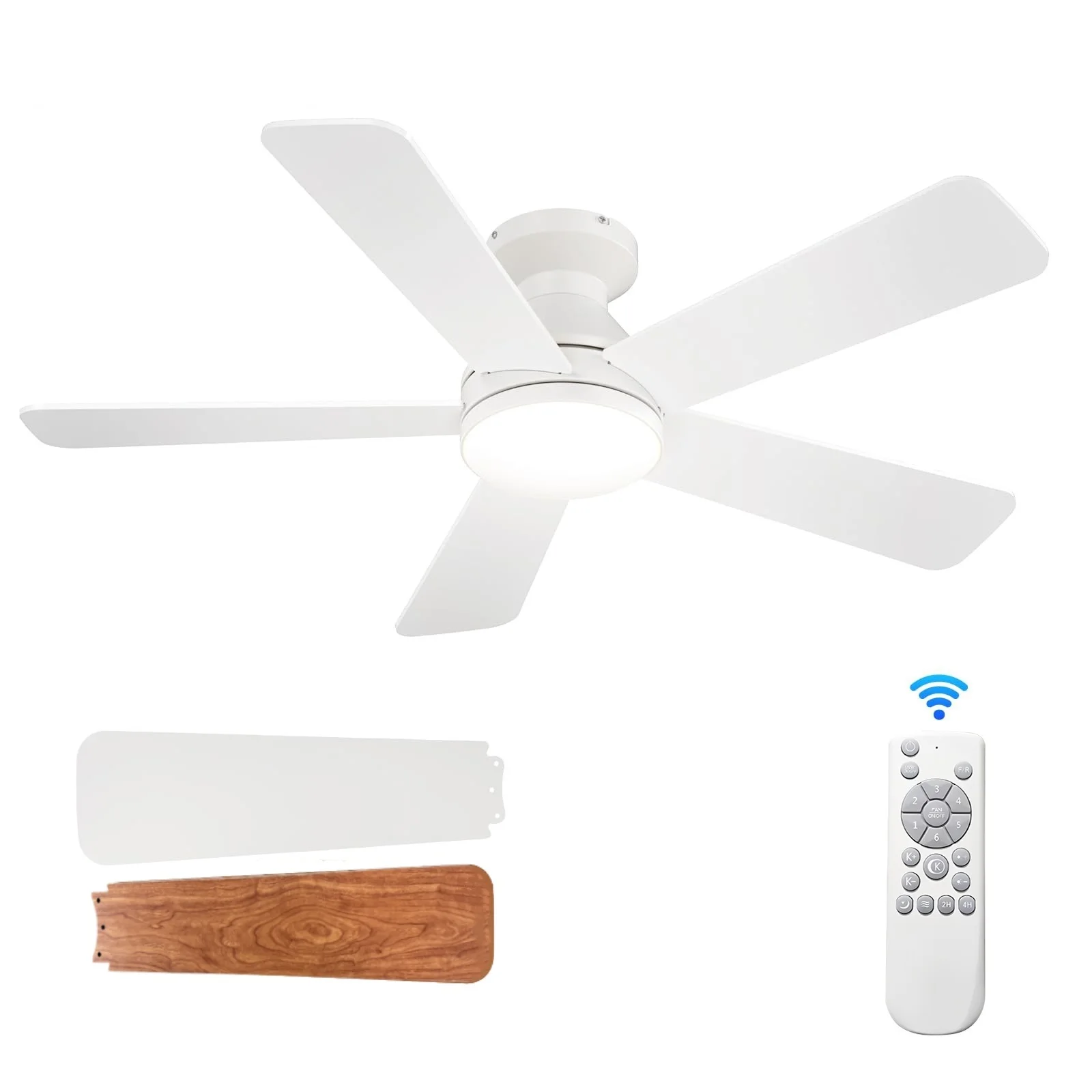 52 Inch Flush Mount Ceiling Fan with Light Remote 5 Blades Energy Efficient LED Fan Lamp Living Room Home Decor Indoor Use