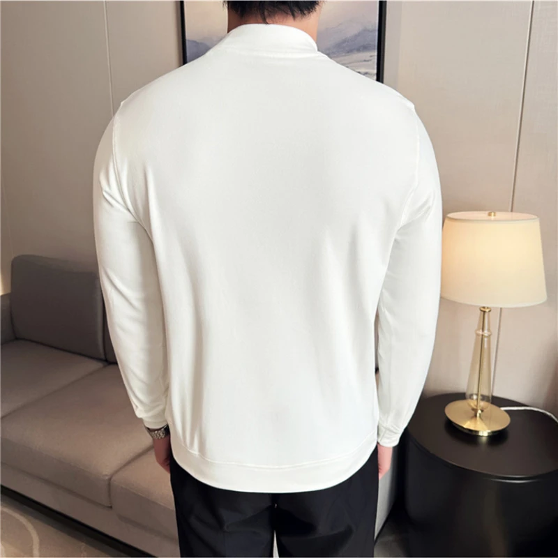 Men's Thickened Long-sleeved T-shirt with Semi-high Collar, Slim Fit, Autumn and Winter Thermal T-shirt.M-4XL