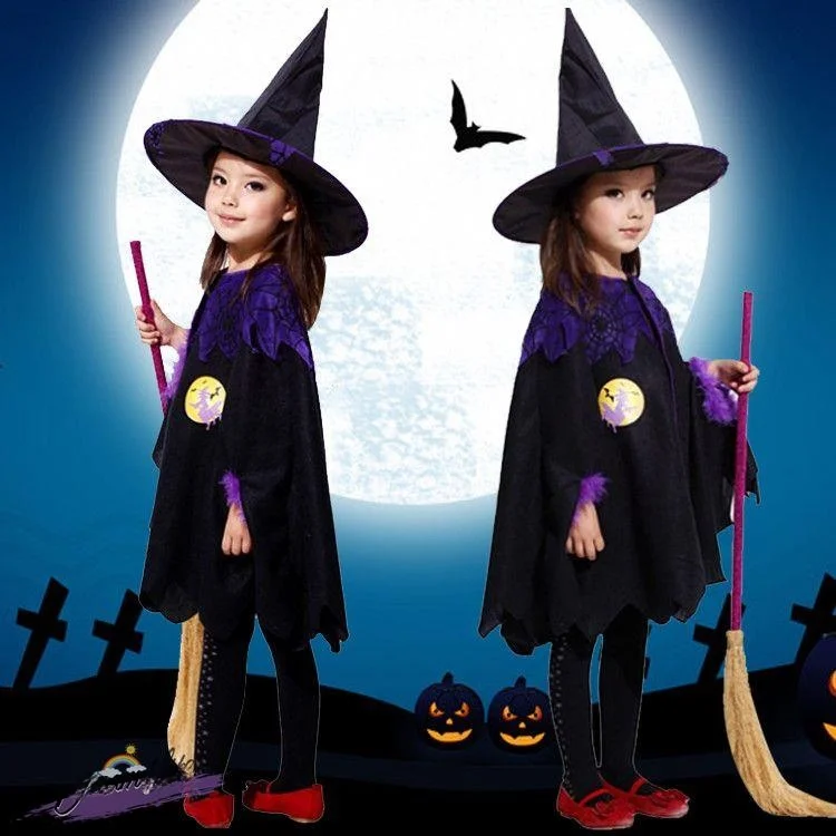 Conjunto de Disfraces de Bruja para Niños para Halloween, Túnica de Bruja, Traje de Niña, Conjunto de Disfraces de Brujita para Actuaciones Familiares