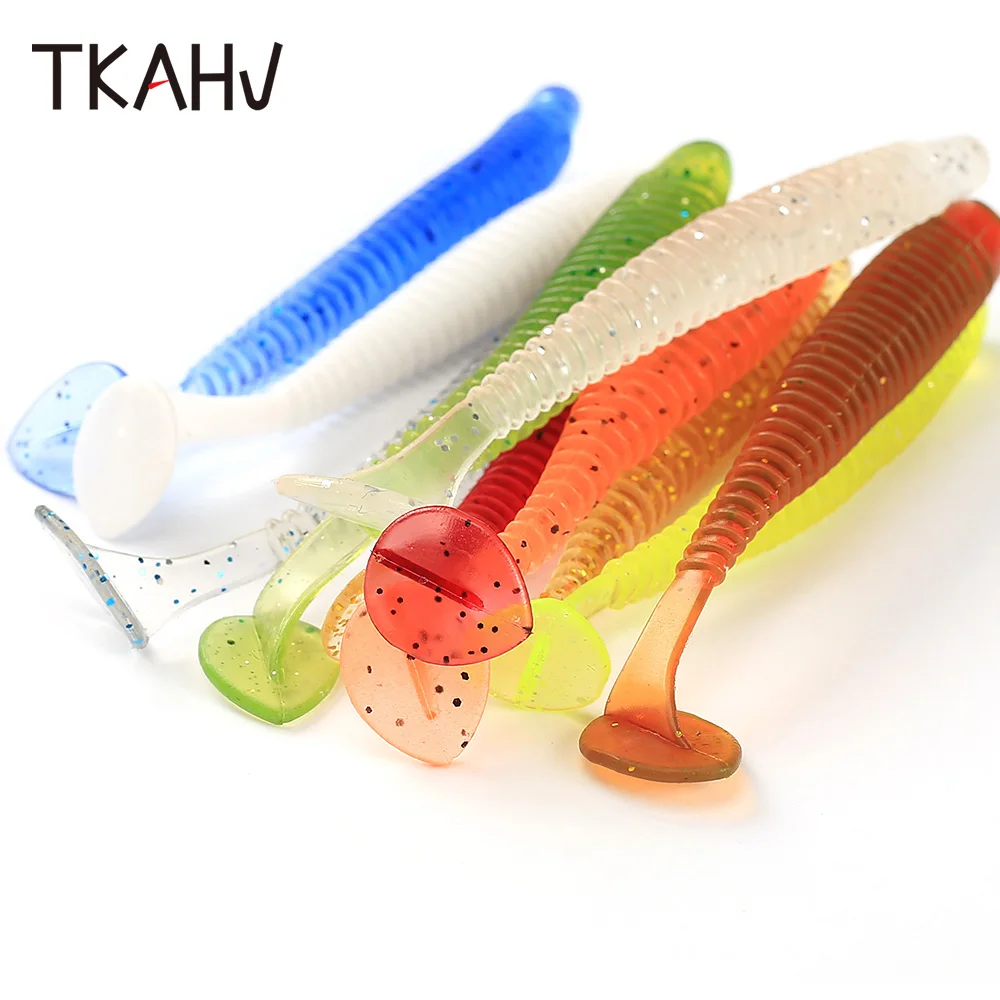 TKAHV 10 Chiếc 60 Mm 75 Mm Silicone Dụ Mái Chèo Đuôi Va Đập Vòng Mềm Shad Con Sâu Nhân Tạo Mồi Bass Jigg wobblers Swimbait Giải Quyết