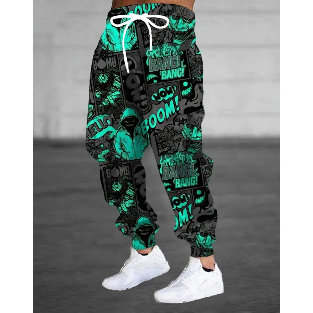 

Cartoon Style Patterns Street Pants Men's Side Pockets Elastic Drawstring Sweatpants Joggers Pants Casual Trousers Fall Winter