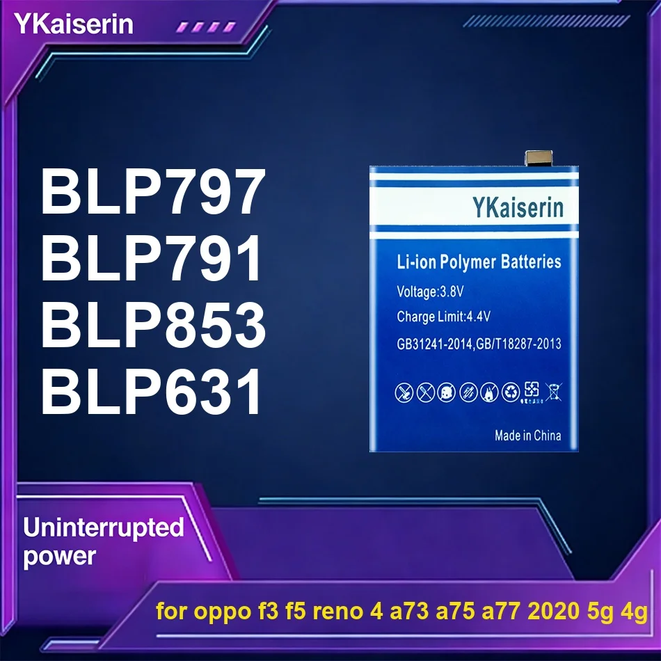 

Аккумулятор для мобильных телефонов Oppo F3, F5, Reno 4, A73, A75, A77 2020 5G/4G, модели BLP631, BLP791, BLP853, BLP797, емкостью 3700-4600 мАч