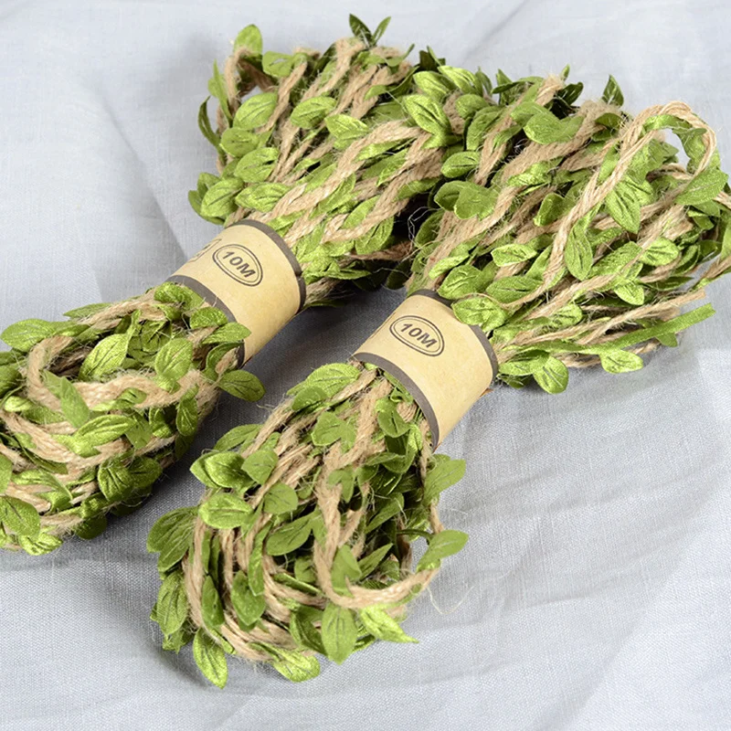 5M Vintage Jute Leaves Rope Wedding Jute Ribbon Crafts Gift Wrap Jute String Sewing Diy Cord Twine Thread Party Home Decoration