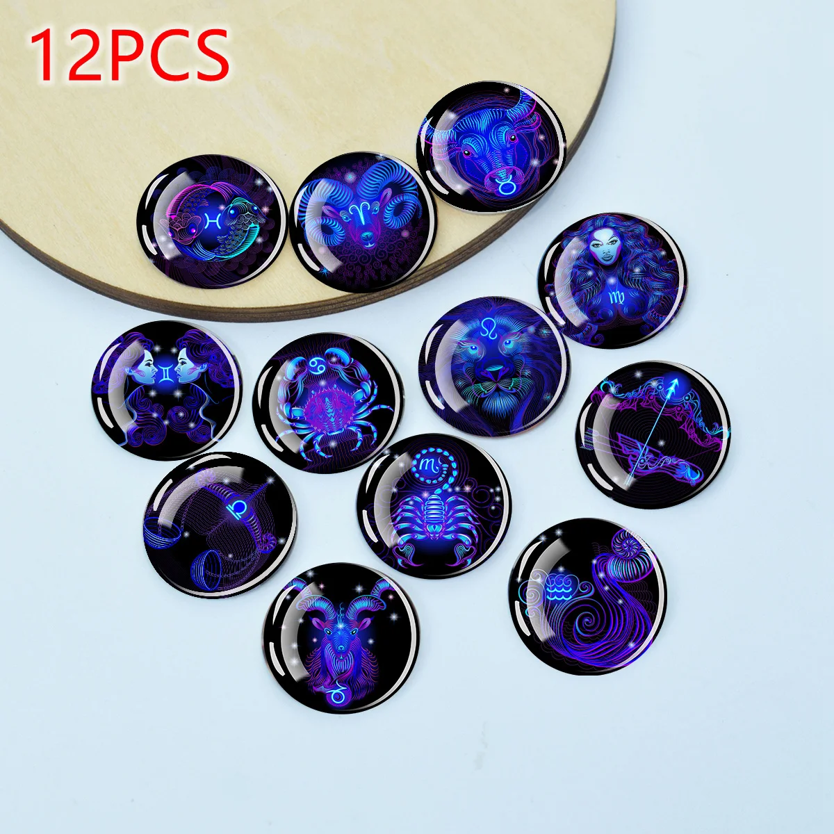12PCS Zodiac Constellation Pattern Glass Cabochons Round Beads DIY Jewelry Making Findings Craft Supplies 25MM /20MM /16MM