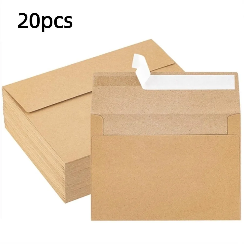 

20pcs Vintage Blank Kraft Envelopes Sealing Pe Release Adhesive Kraft Paper Postcard Multi-function Greeting Card Gift Packaging