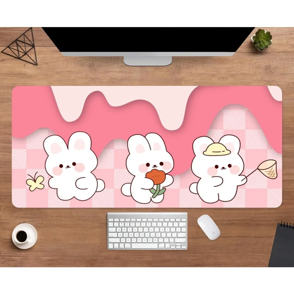 Pink Kawaii Bunny Desk Mat Cute Bunny Mouse Pad alfombrillas para escritorio desk accessories tapis de souris stardew valley