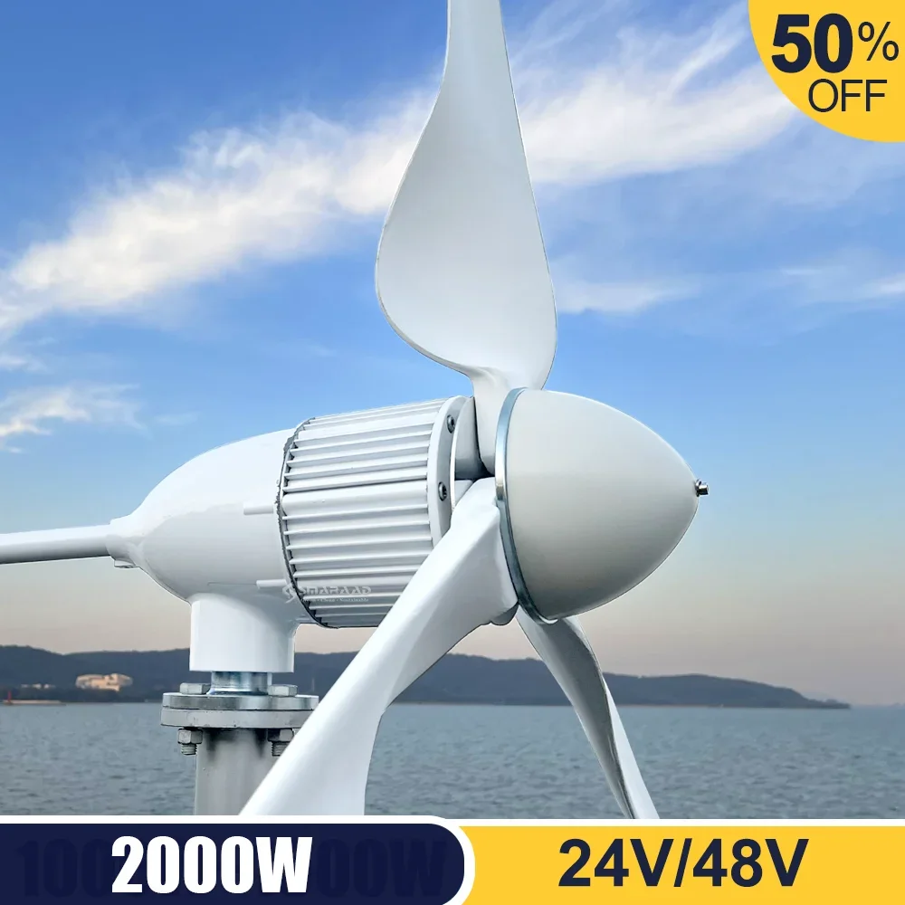 2000w Horizontal Wind Turbine Generator 48V 24V Free Energy Magnetic Dynamo Strong Power 220v Inverter Output For Home