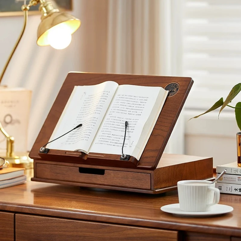 ✨Solid Wood Book Stand for Reading with Storage Drawer - Heavy Duty Stable Book Holder for Kids Textbook, Laptop and Office Desk