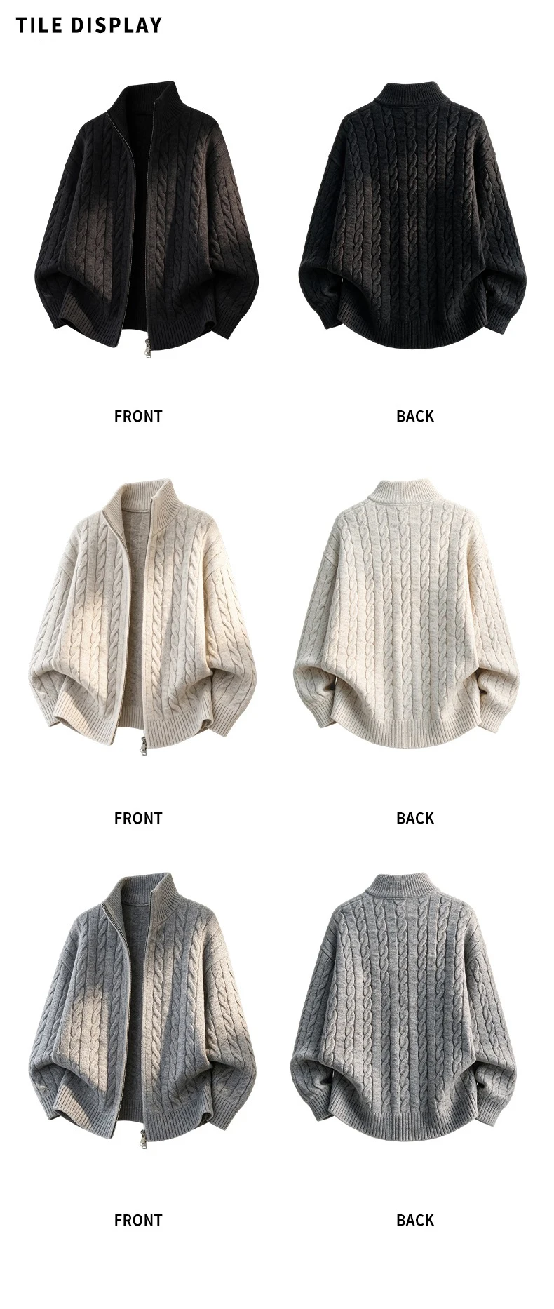 Herbstmode-Pullover für Herren mit Stehkragen, Old-Money-Jacquard, Reißverschluss-Cardigan, einfarbig, schlichter Stil, Strickware – Detail 8