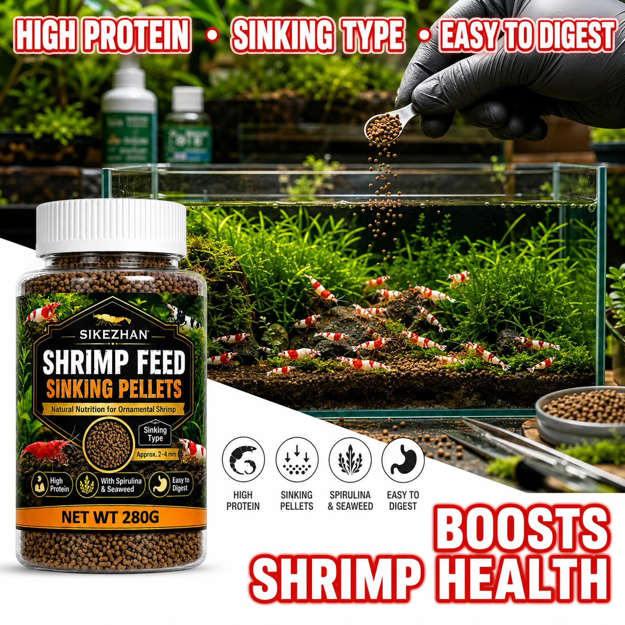 SIKEZHAN Enhanced Color Nutrition Ornamental Shrimp Special Food Crayfish Feed Crystal Black Shell Shrimp Crayfish Crab Food