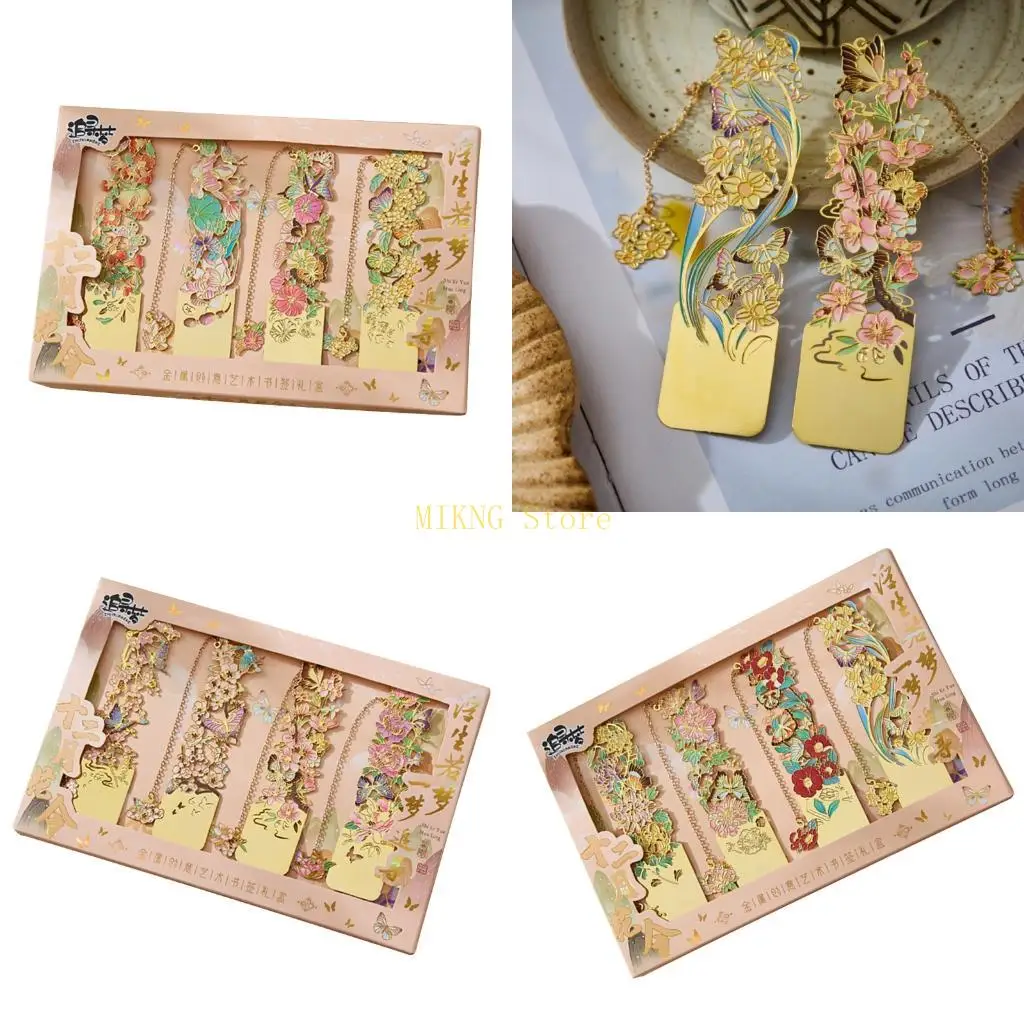 

4Pcs Hollow Flower Bookmarks Retro Metal Bookmarks for Teacher Book Lover Adult best sale