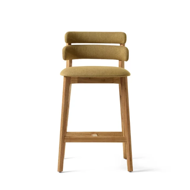 Scandinavian Wooden Counter Chair with Ergonomic Backrest and Fabric Seat, Modern Solid Wood Bar Stool for Kitchen and Cafe