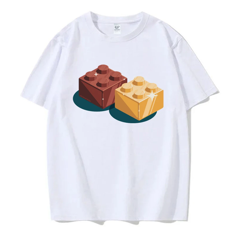 Fashion New Building Blocks Builder Funny Cartoon Graphic Printed T-shirt Streetwear Hip Hop Casual Loose Man Tshirt Hipster Tee