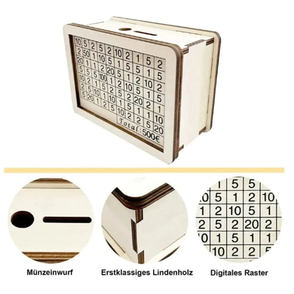 Reusable Handmade Money Saving Box Wooden Money Box Crafts with Saving Money Goals Counter Coin Tray Storage Case Children