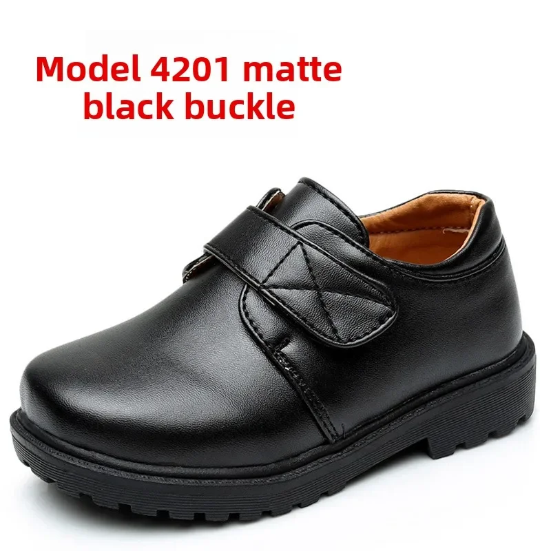 Children Leather Antiskid Shoes White School Casual Performance Etiquette Round Leather Shoes Boys Black Patch Lace Up Shoes