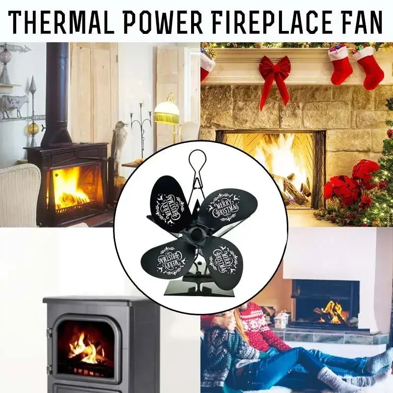 Christmas Stove Fan 4 Blades Heat Powered Home Quiet Fireplace Fan Log Wood Burner Eco High Efficient Heat Distribution