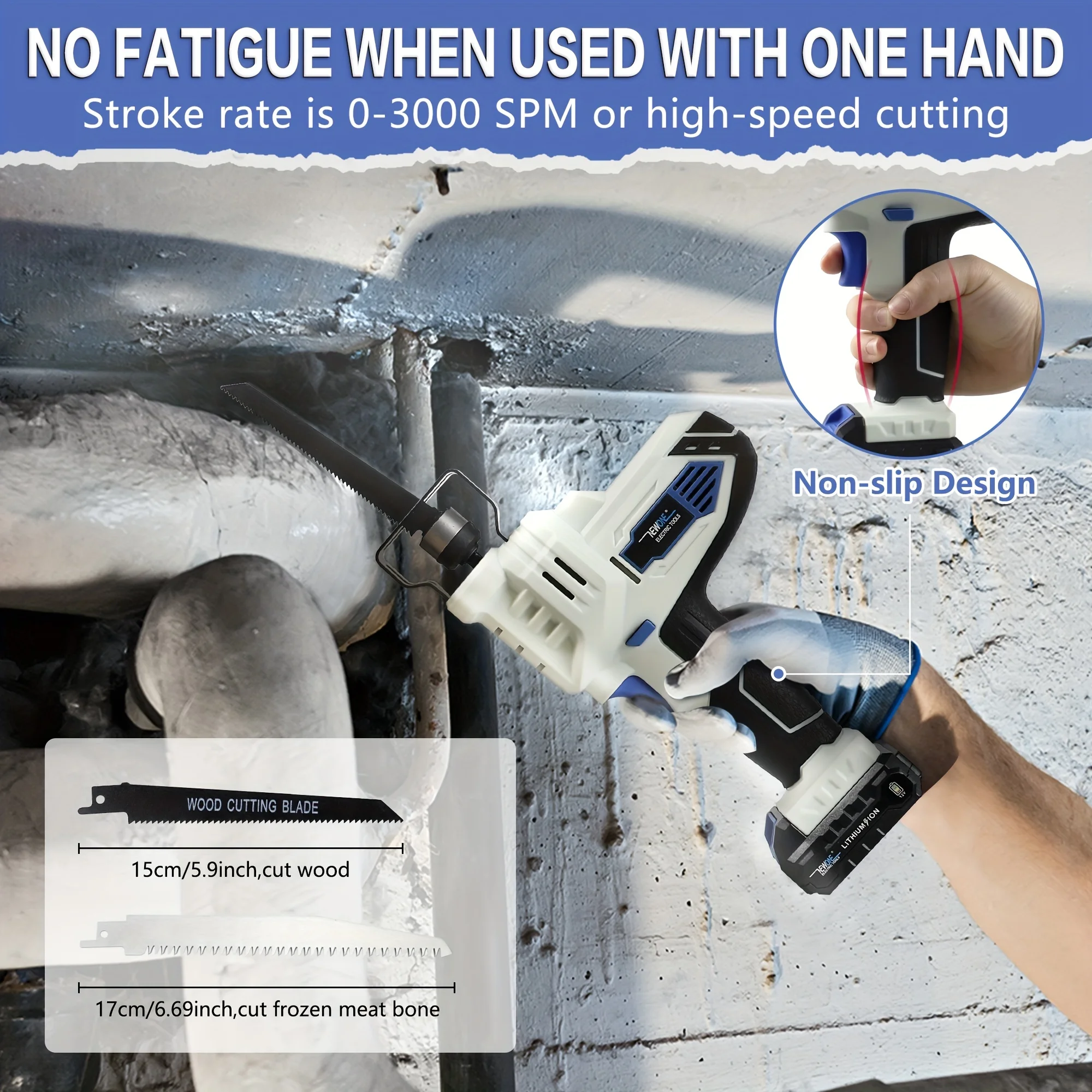 

Аккумуляторная сабельная пила 12 В, сабельная пила 0-3000SP с аккумулятором емкостью 2000 мАч, замена лезвия без инструментов