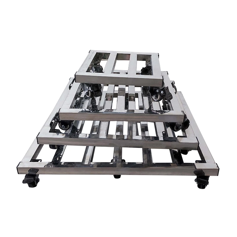 Heavy Duty Stainless Steel Mobile Storage Rack Square Rolling Tray Universal Washing Machine Bracket Thickened Metal Plant Base