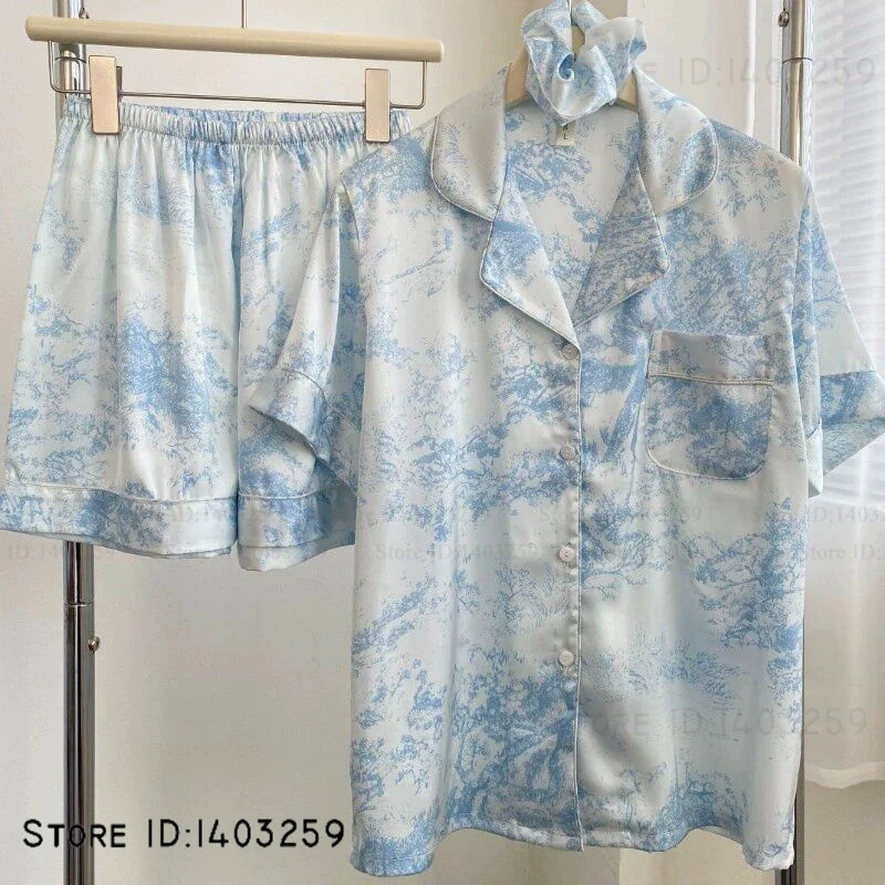

Новый летний женский пижамный комплект из 2 предметов, одежда для дома, шелковистые атласные шорты с короткими рукавами, пижамный костюм, свободная повседневная домашняя одежда, пижамное белье