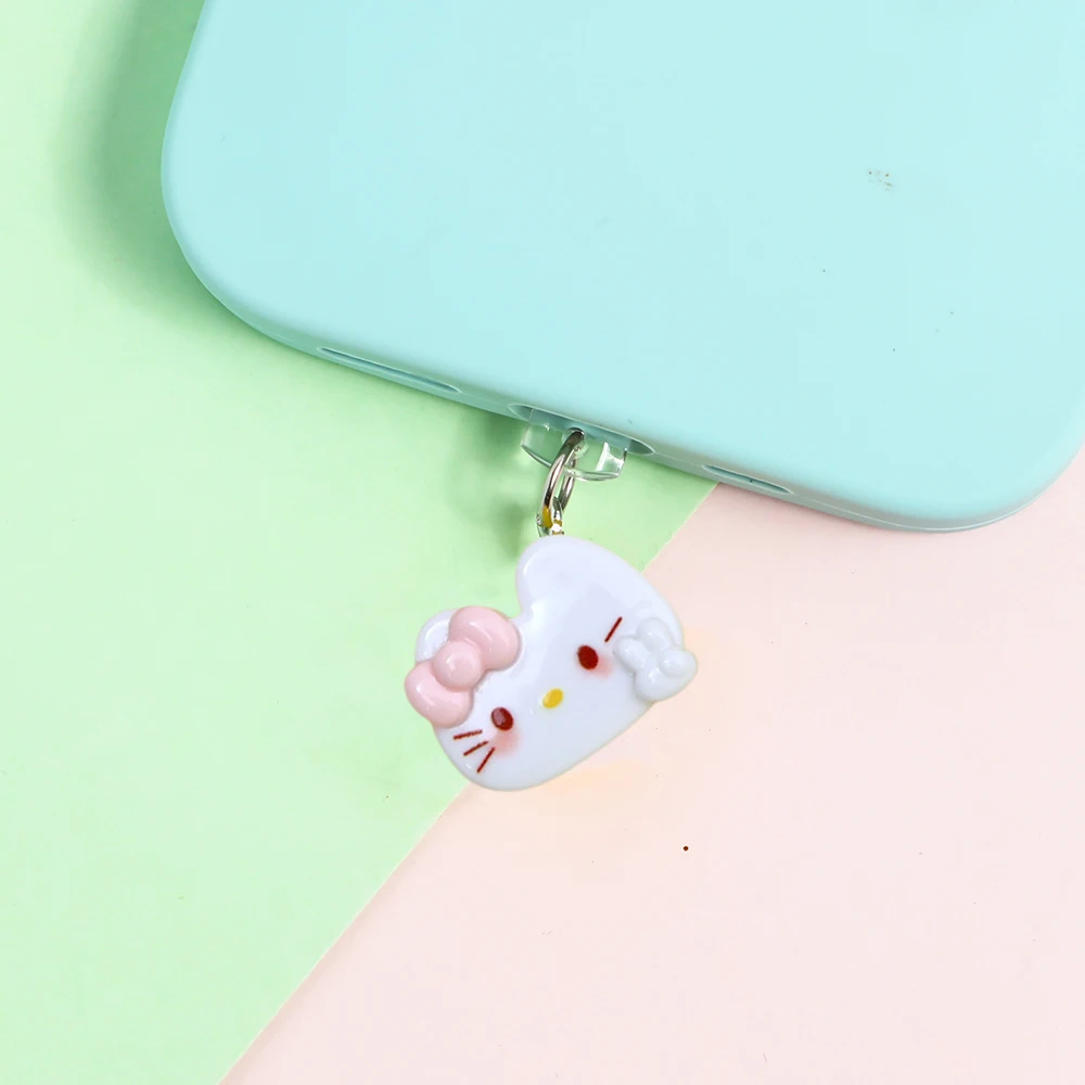 Kawaii سانريو مرحبا كيتي الغبار التوصيل أنيمي الكرتون الراتنج البسكويت اكسسوارات الهاتف المحمول آيفون نوع-c قلادة مجوهرات المحمول